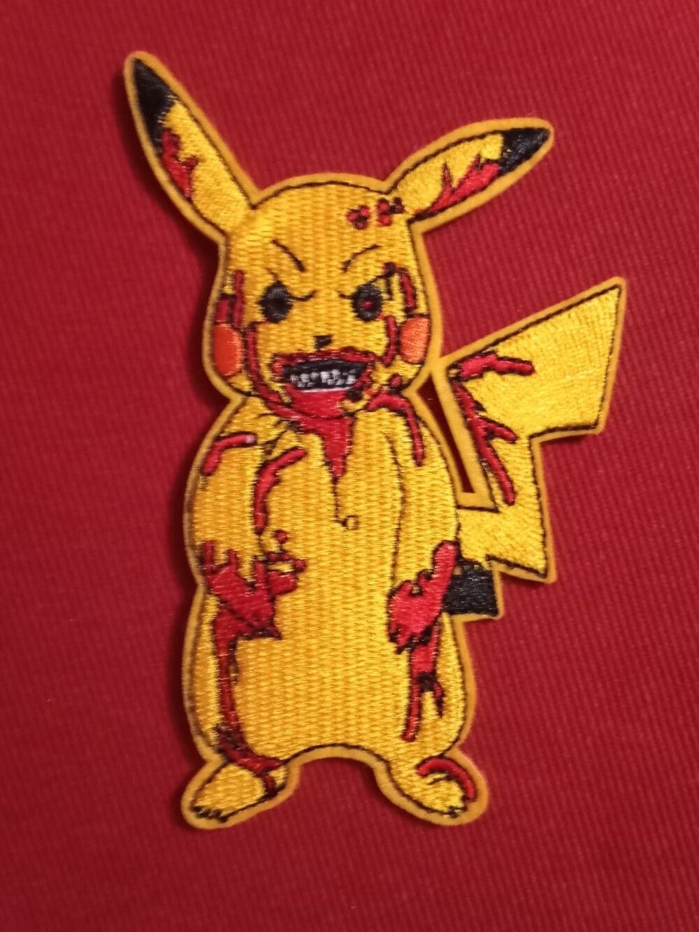 Evil bloody pikachu embroidered patch with iron on backing